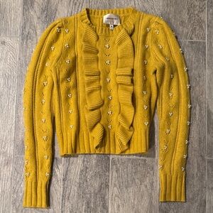 Industry Yellow Ruffle Front Embellished Knit Cardigan